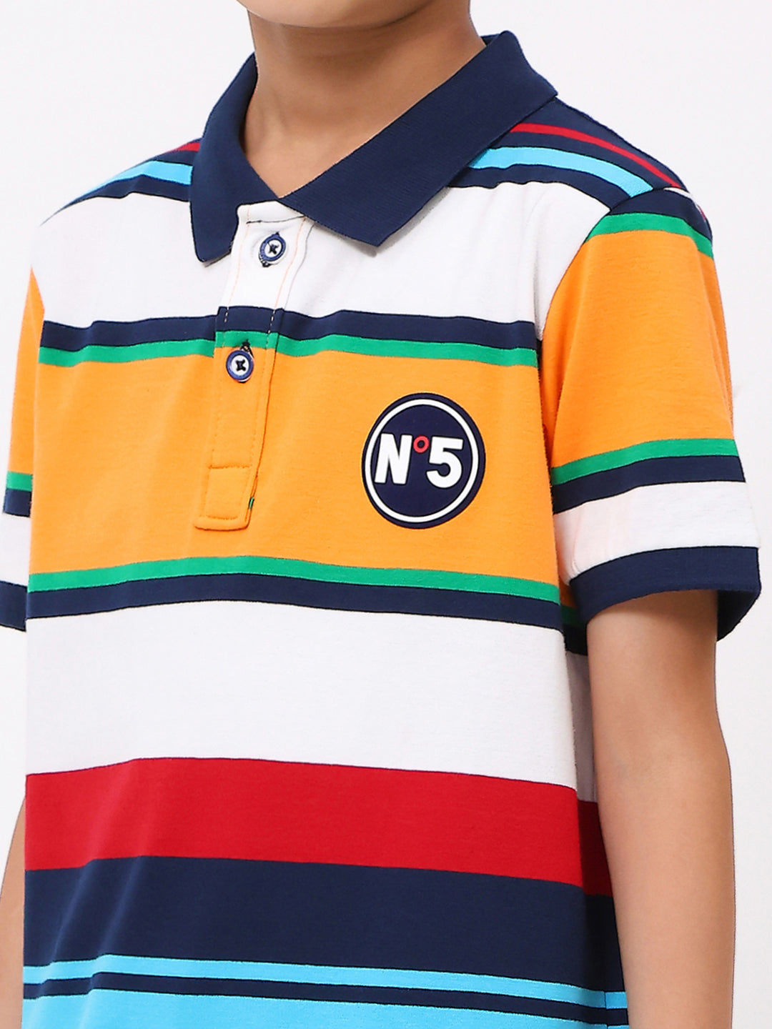 Boys Yellow & Blue Stripe Collar Half Sleeve T-Shirt