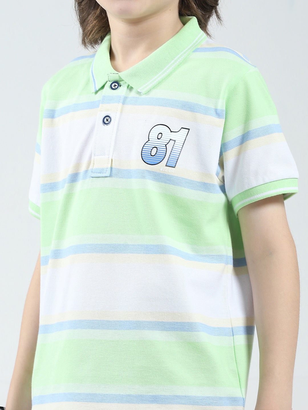 Boys Green Stripe Collar Half Sleeve T-Shirt