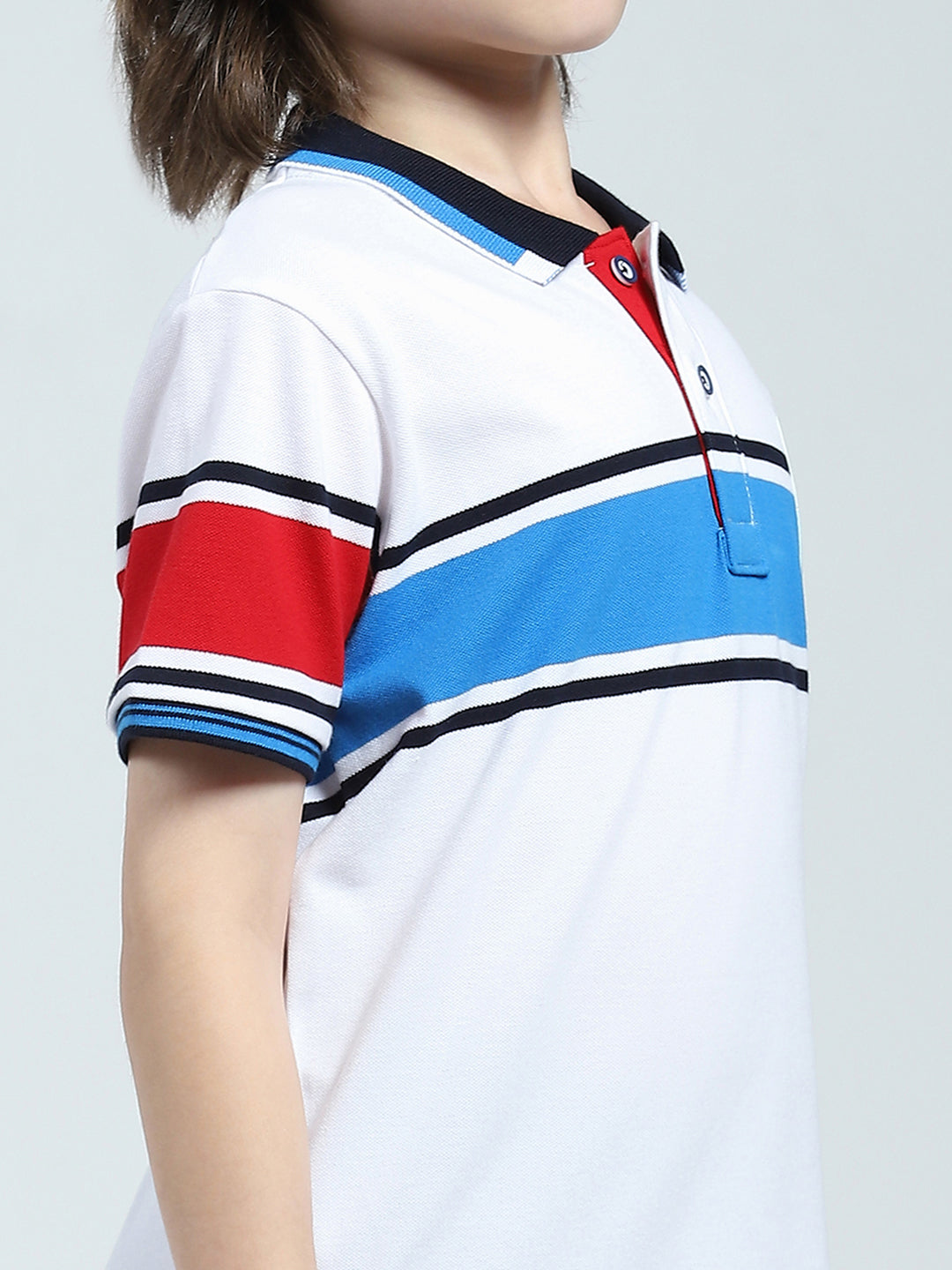 Boys White Stripe Collar Half Sleeve T-Shirt