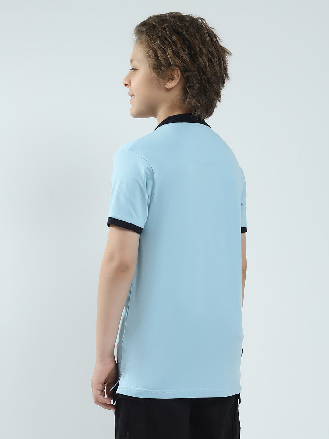 Boys Blue Printed Collar Half Sleeve T-Shirt