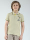 Boys Beige Printed Collar Half Sleeve T-Shirt