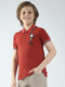 Boys Maroon Printed Collar Half Sleeve T-Shirt
