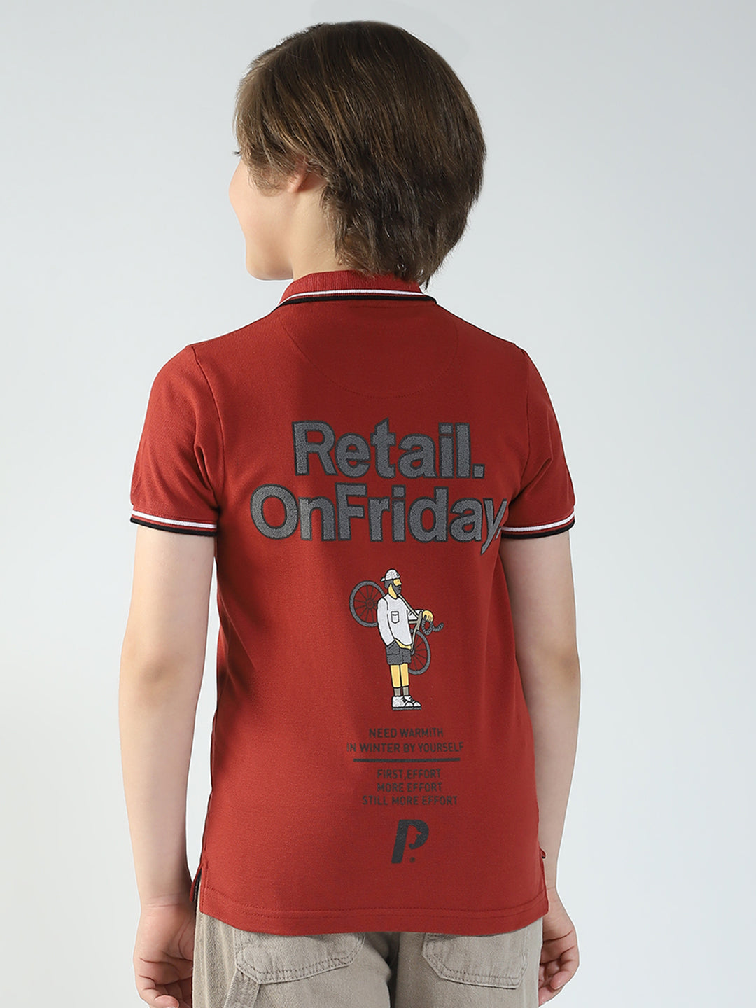 Boys Maroon Printed Collar Half Sleeve T-Shirt