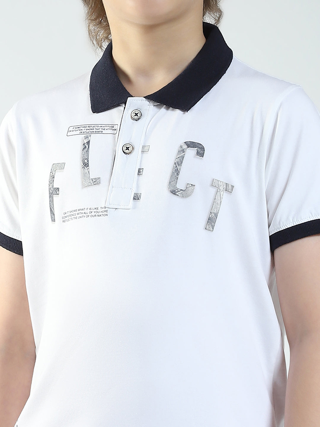 Boys White Printed Collar Half Sleeve T-Shirt