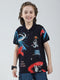 Boys Navy Blue Printed Collar Half Sleeve T-Shirt