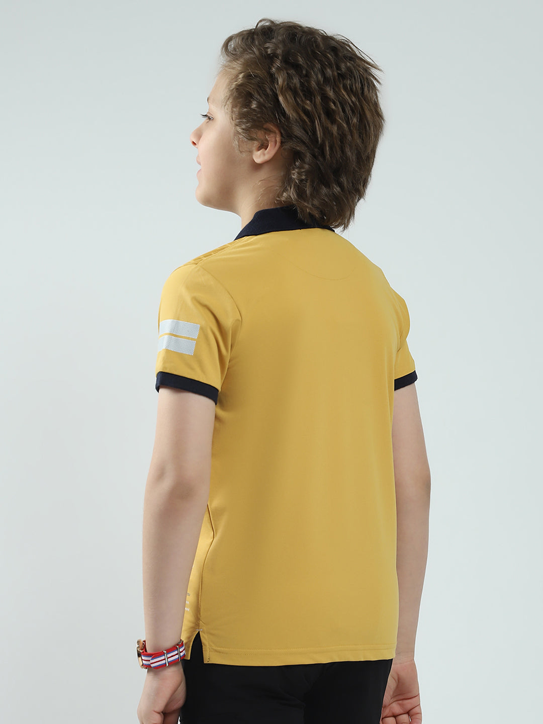 Boys Mustard Printed Collar Half Sleeve T-Shirt