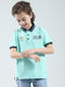 Boys Green Printed Collar Half Sleeve T-Shirt