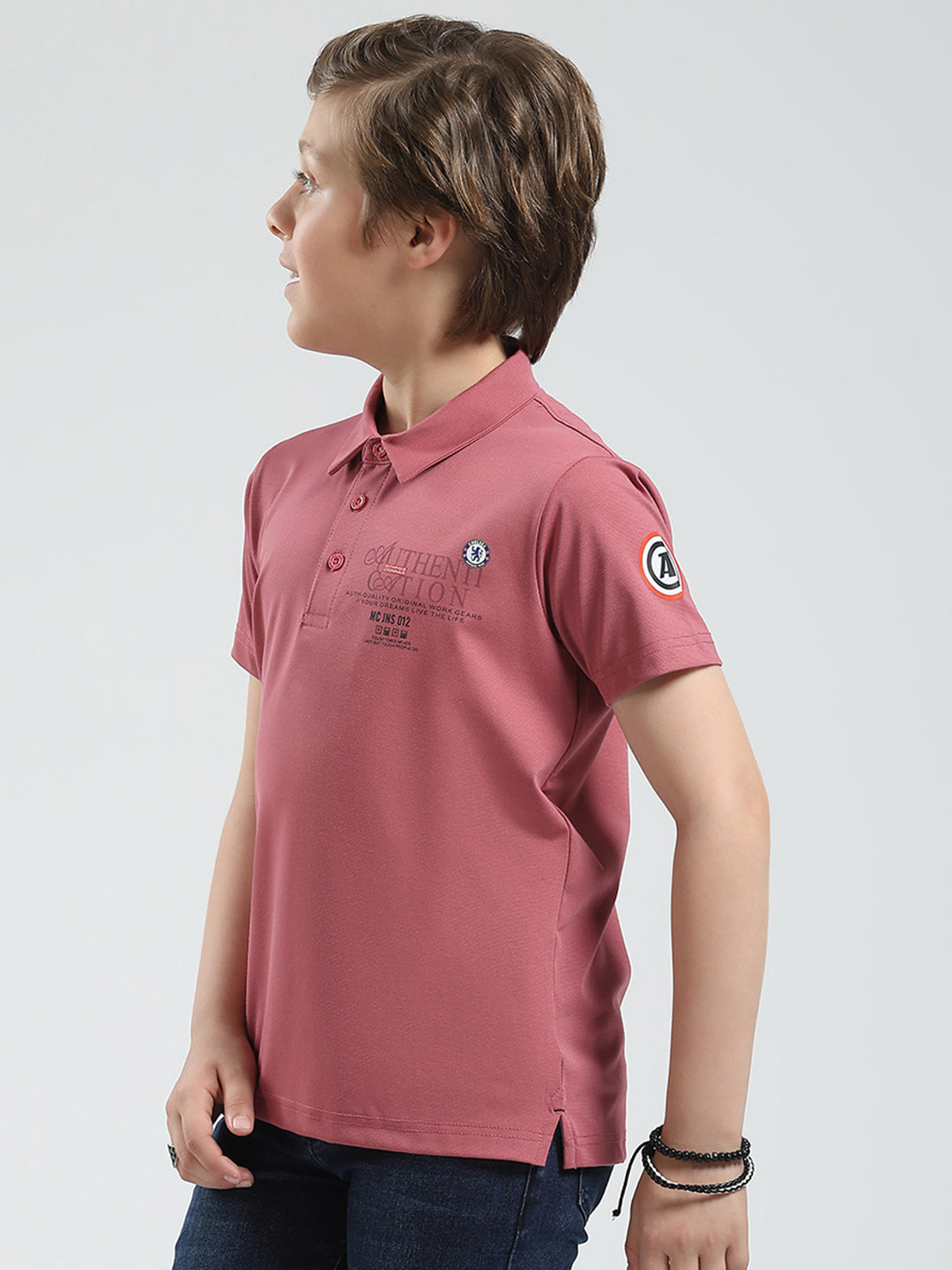 Boys Pink Printed Collar Half Sleeve T-Shirt
