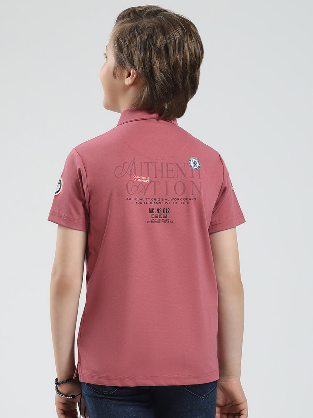 Boys Pink Printed Collar Half Sleeve T-Shirt