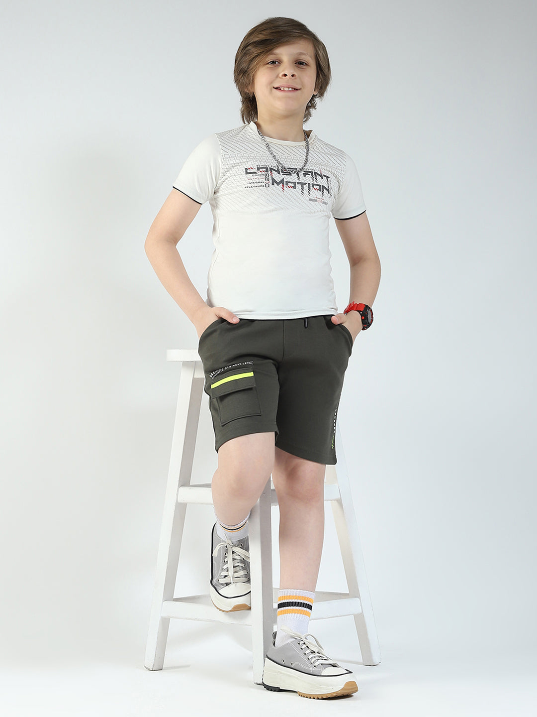 Boys Olive Printed Regular Fit Bermuda