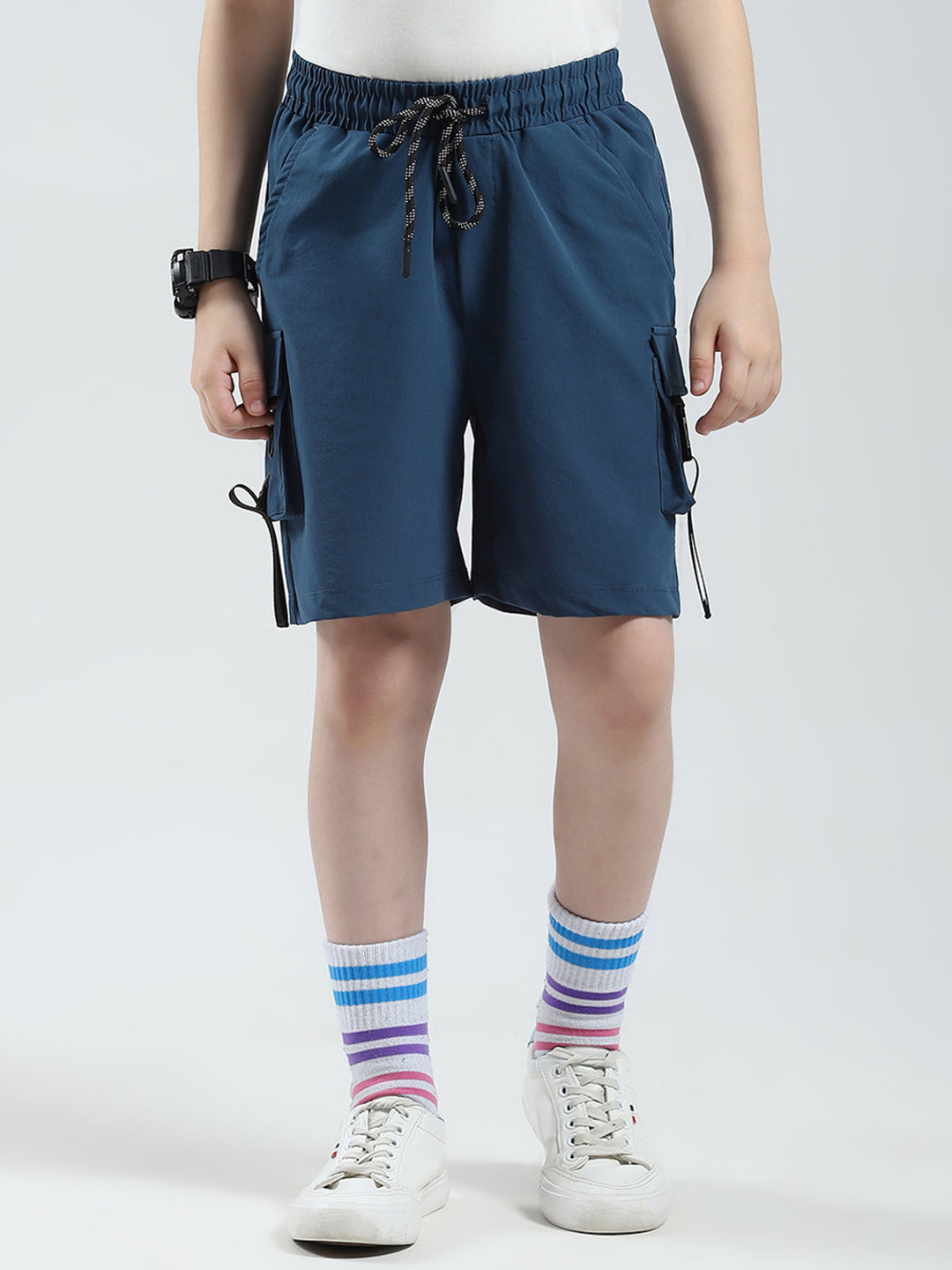 Boys Teal Blue Solid Regular Fit Bermuda