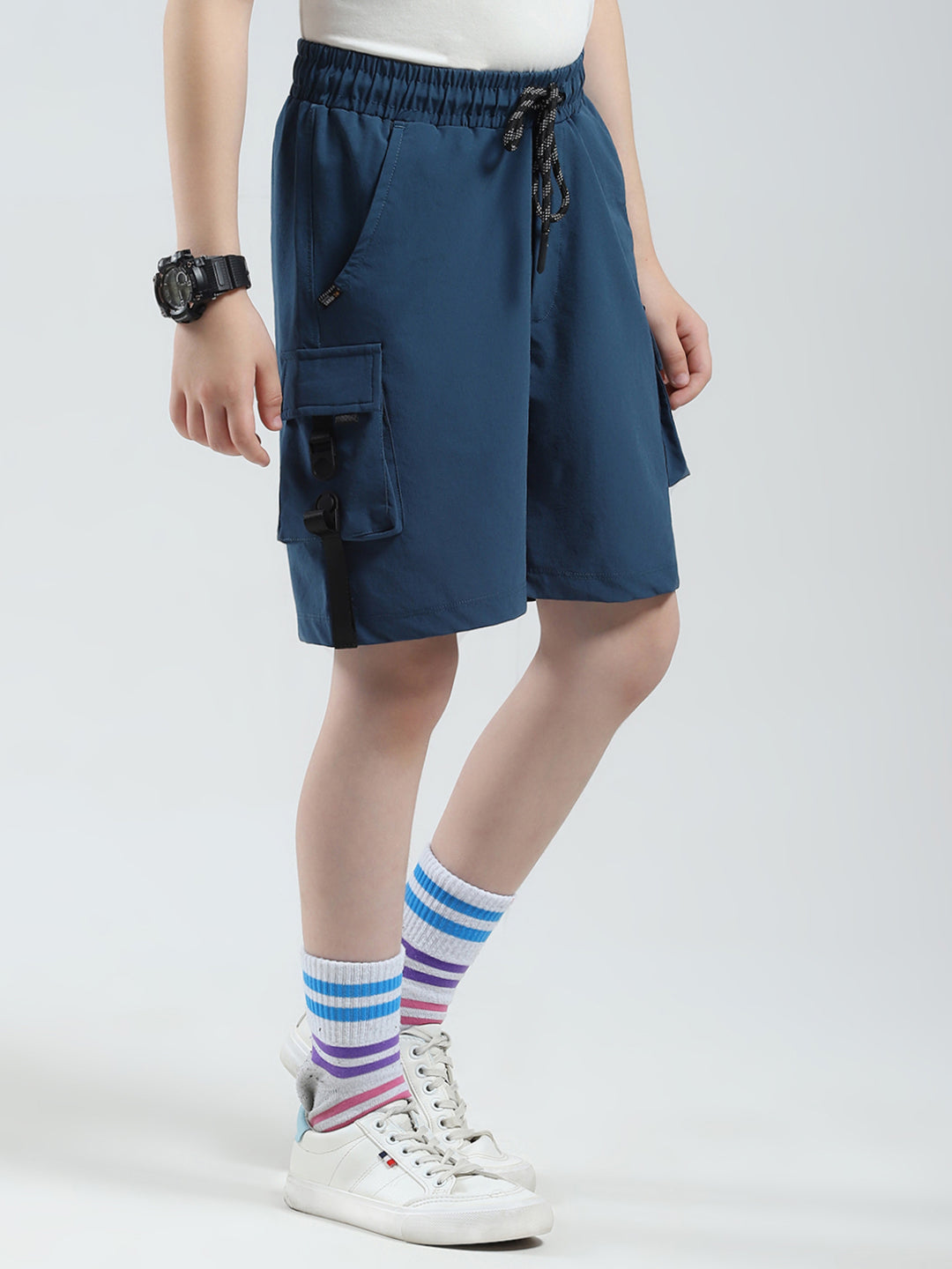 Boys Teal Blue Solid Regular Fit Bermuda