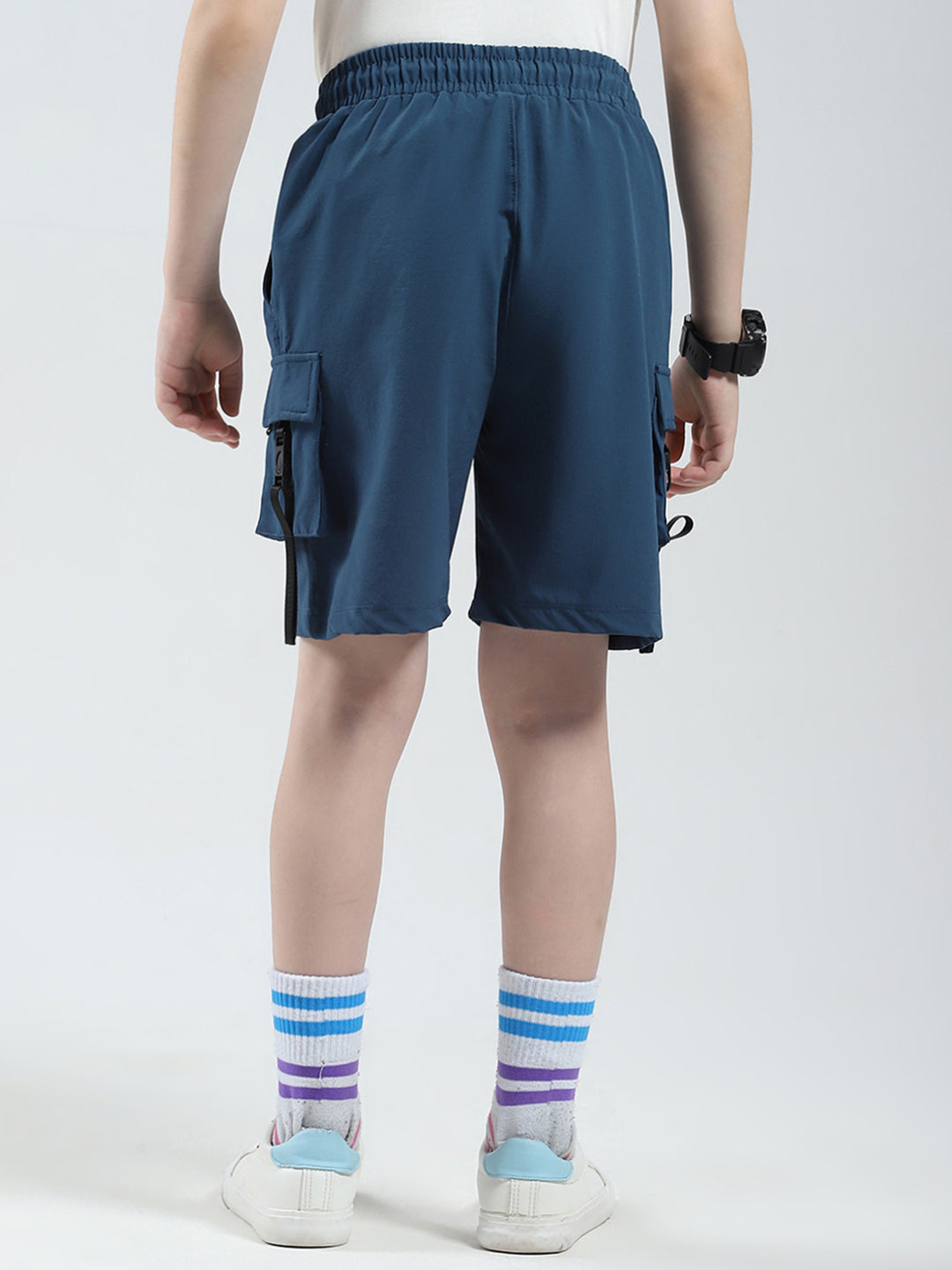 Boys Teal Blue Solid Regular Fit Bermuda