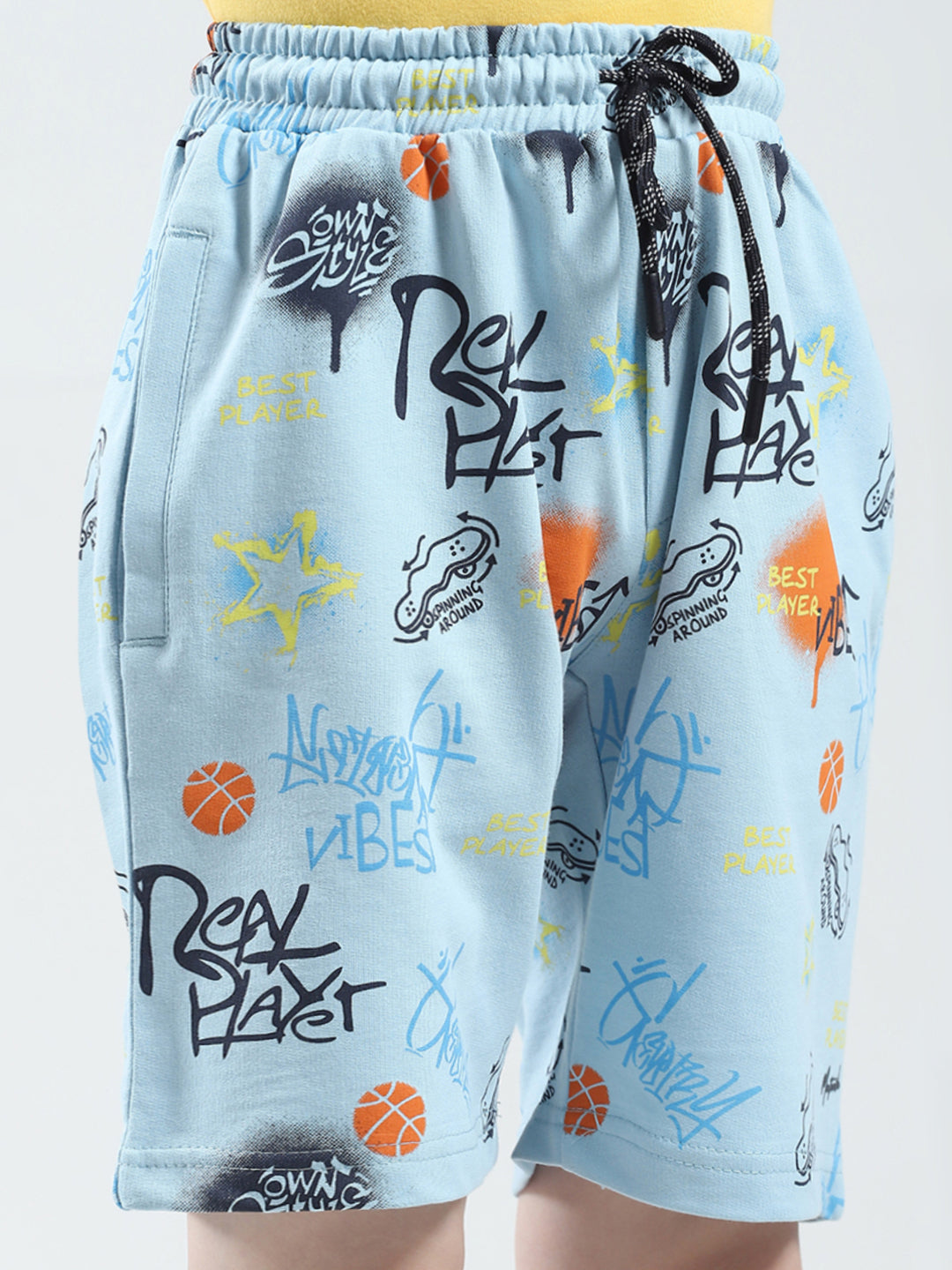 Boys Blue Printed Regular Fit Bermuda