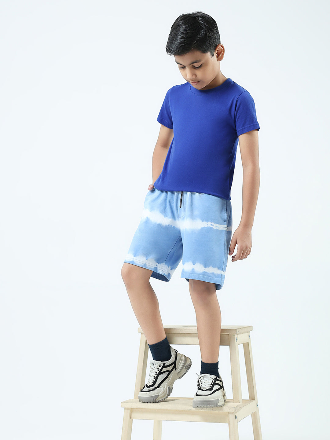 Boys Blue Printed Regular Fit Bermuda
