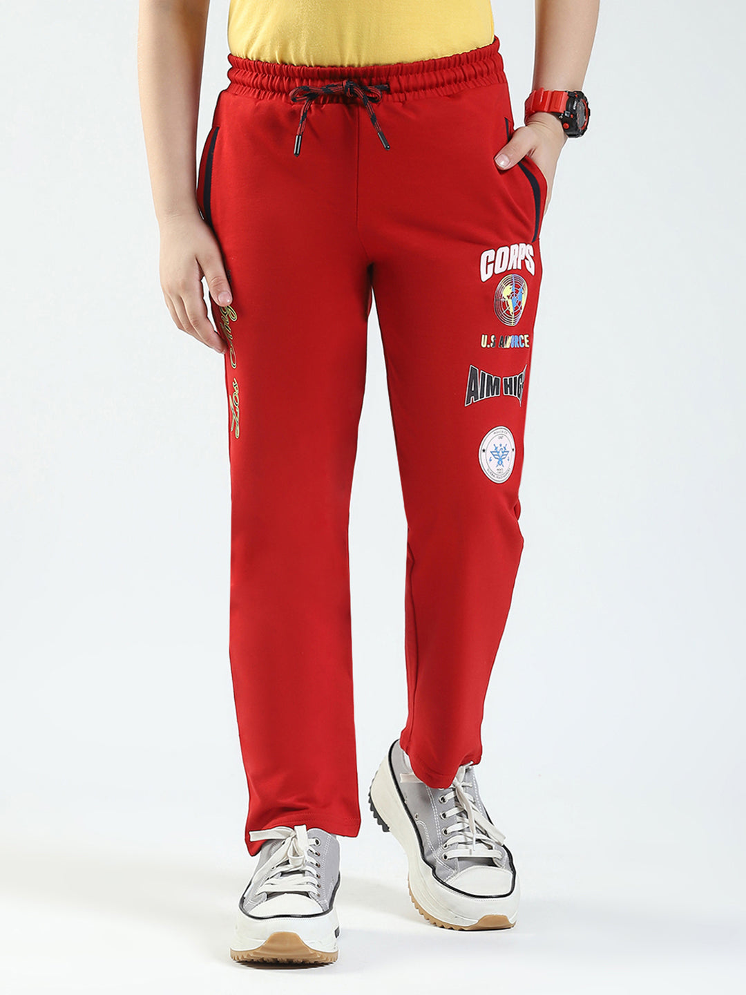 Boys Red Solid Regular Fit Lower