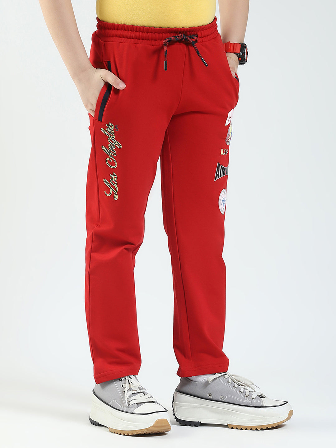 Boys Red Solid Regular Fit Lower