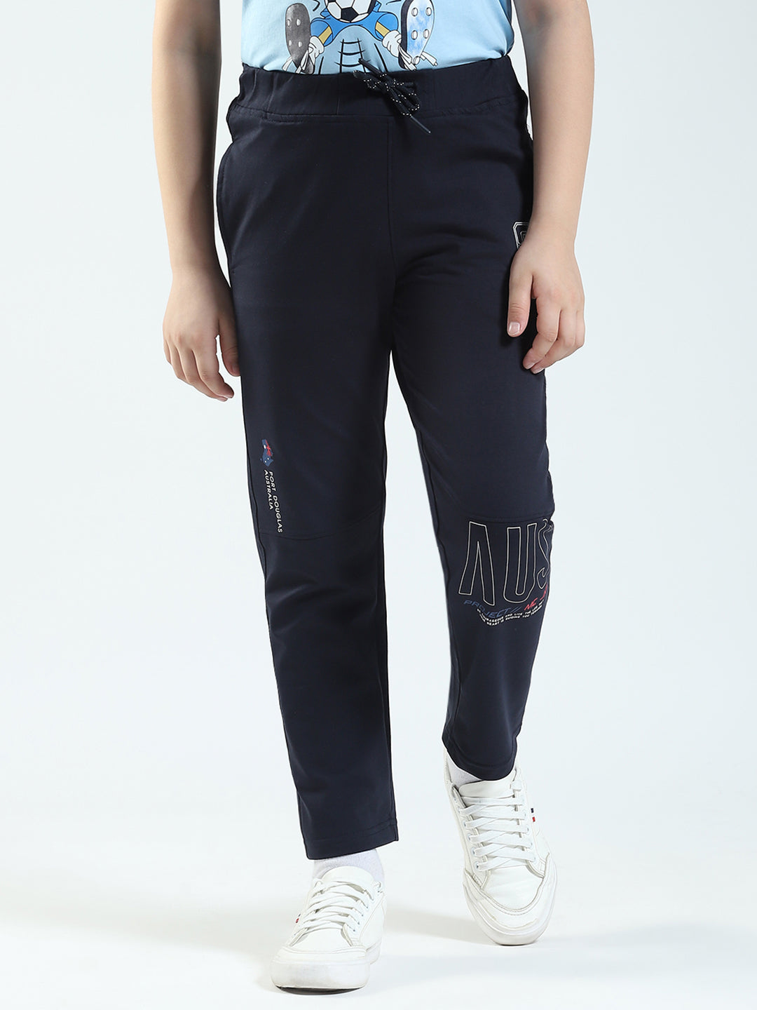 Boys Navy Blue Solid Regular Fit Lower