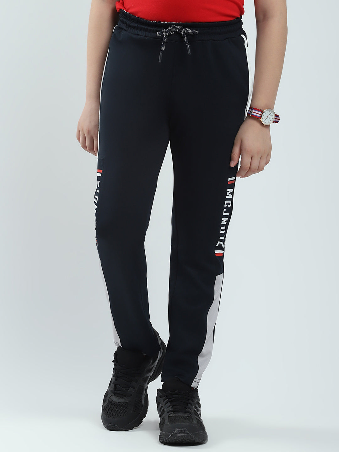 Boys Navy Blue Solid Regular Fit Lower