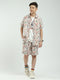 Boys White Printed Collar Half Sleeve Cords Set