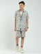 Boys Blue Printed Collar Half Sleeve Cords Set