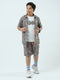 Boys Navy Blue Printed Collar Half Sleeve 3 Pcs Cords Set