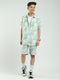 Boys Green Printed Collar Half Sleeve Cords Set