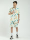 Boys Green Printed Collar Half Sleeve Cords Set
