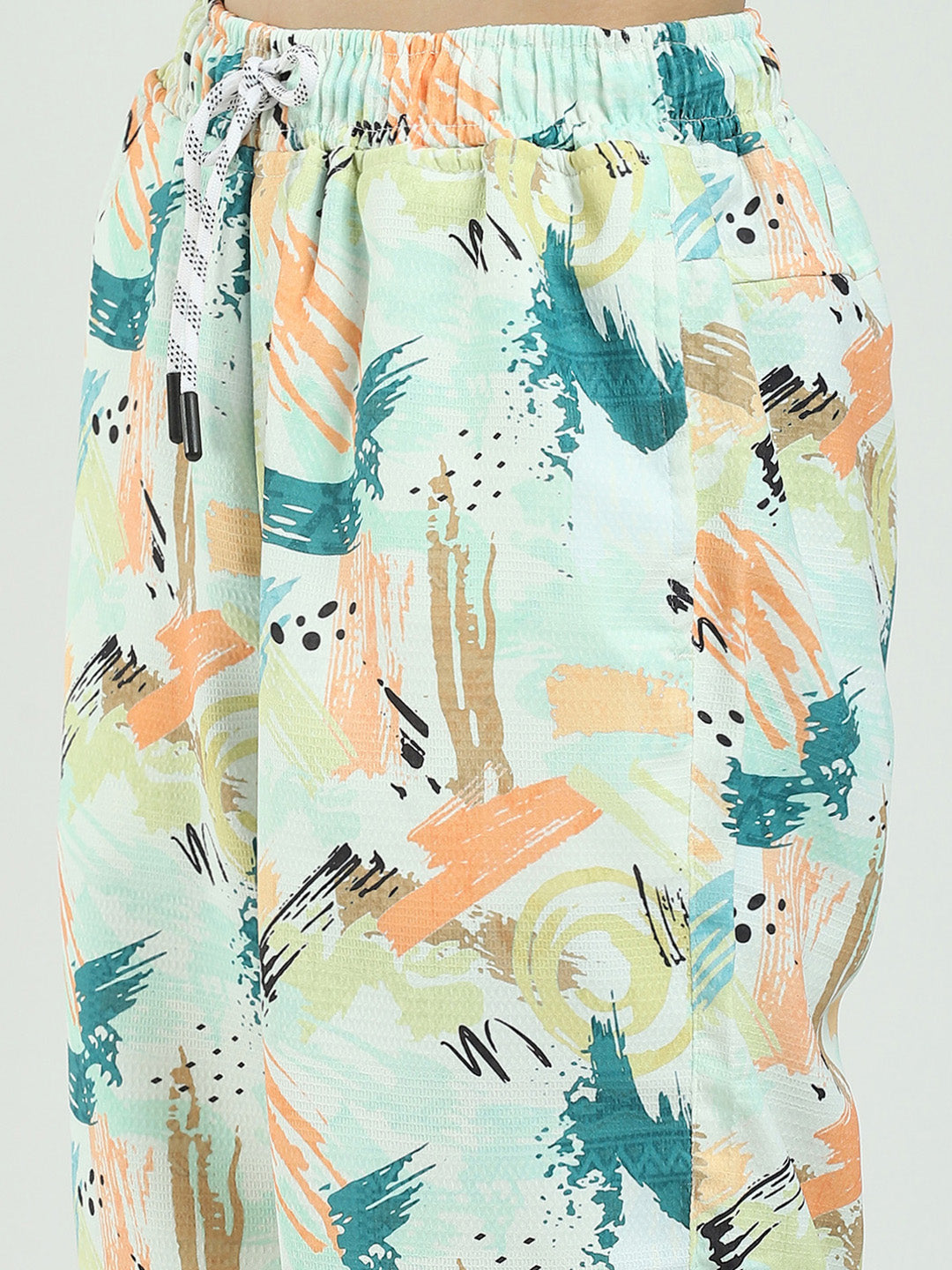 Boys Green Printed Collar Half Sleeve Cords Set