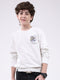 Boys White Printed Round Neck Full Sleeve Winter T-Shirt