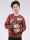 Boys Brown Printed Round Neck Full Sleeve Sweatshirt
