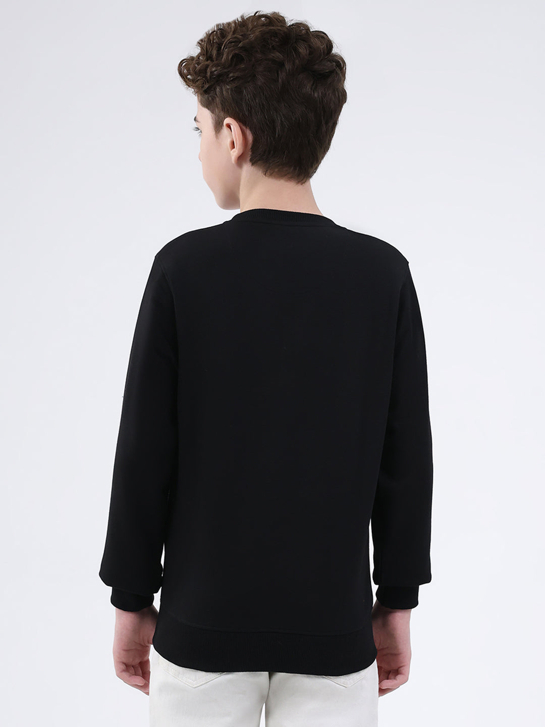 Boys Black Printed Round Neck Full Sleeve Sweatshirt