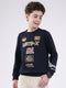 Boys Navy Blue Printed Round Neck Full Sleeve Sweatshirt