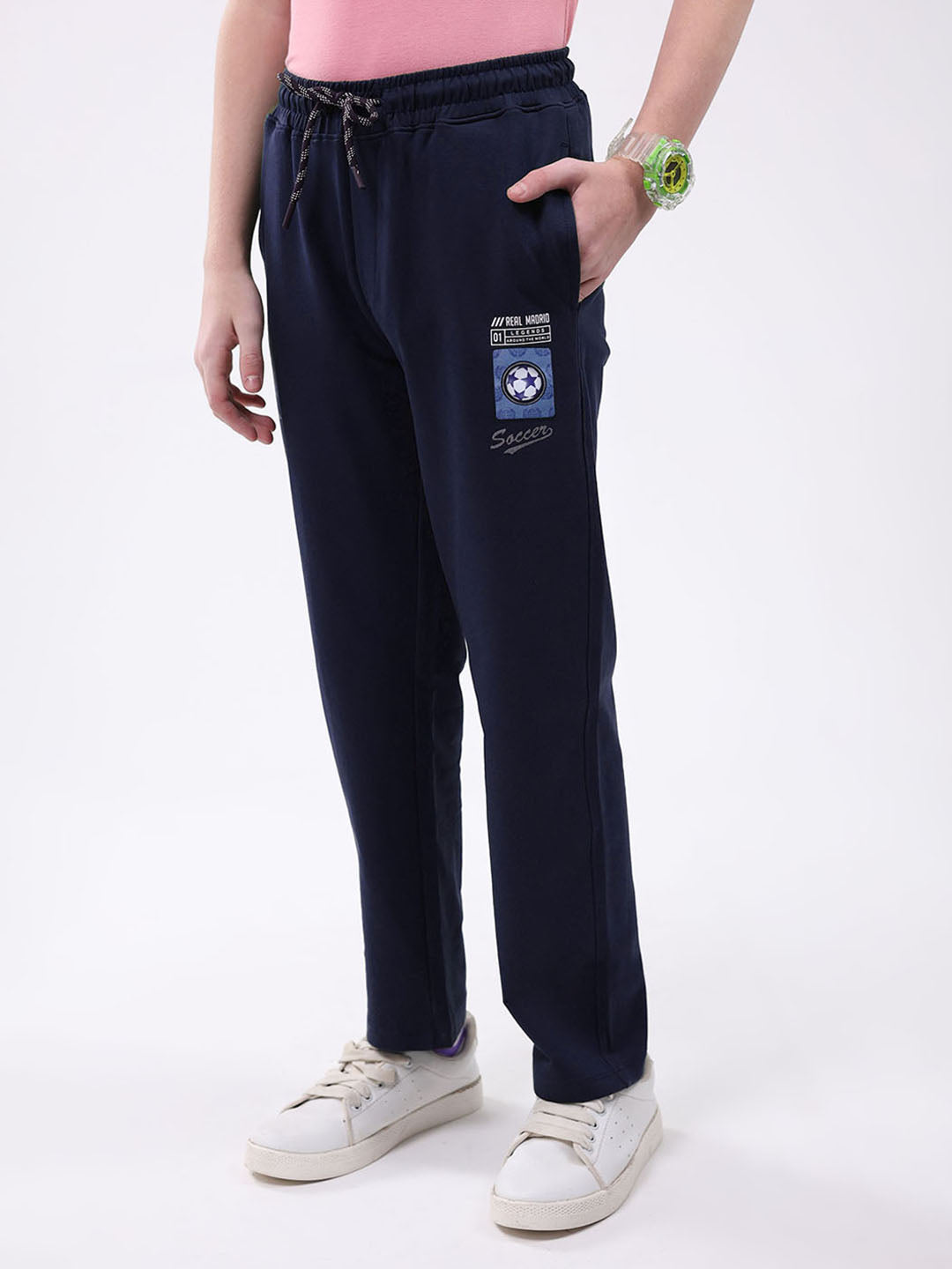 Boys Navy Blue Printed Regular Fit Lower