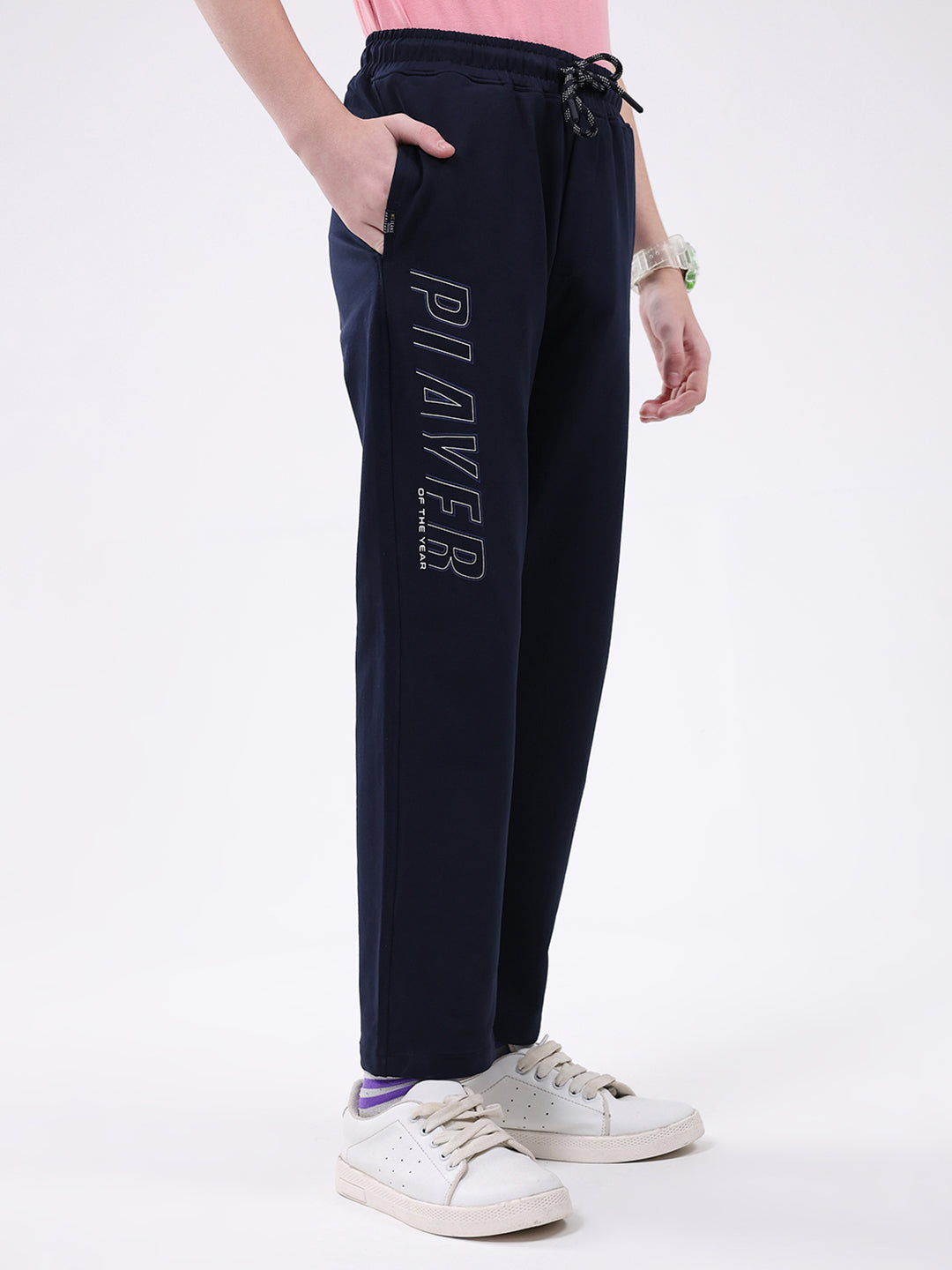 Boys Navy Blue Printed Regular Fit Lower