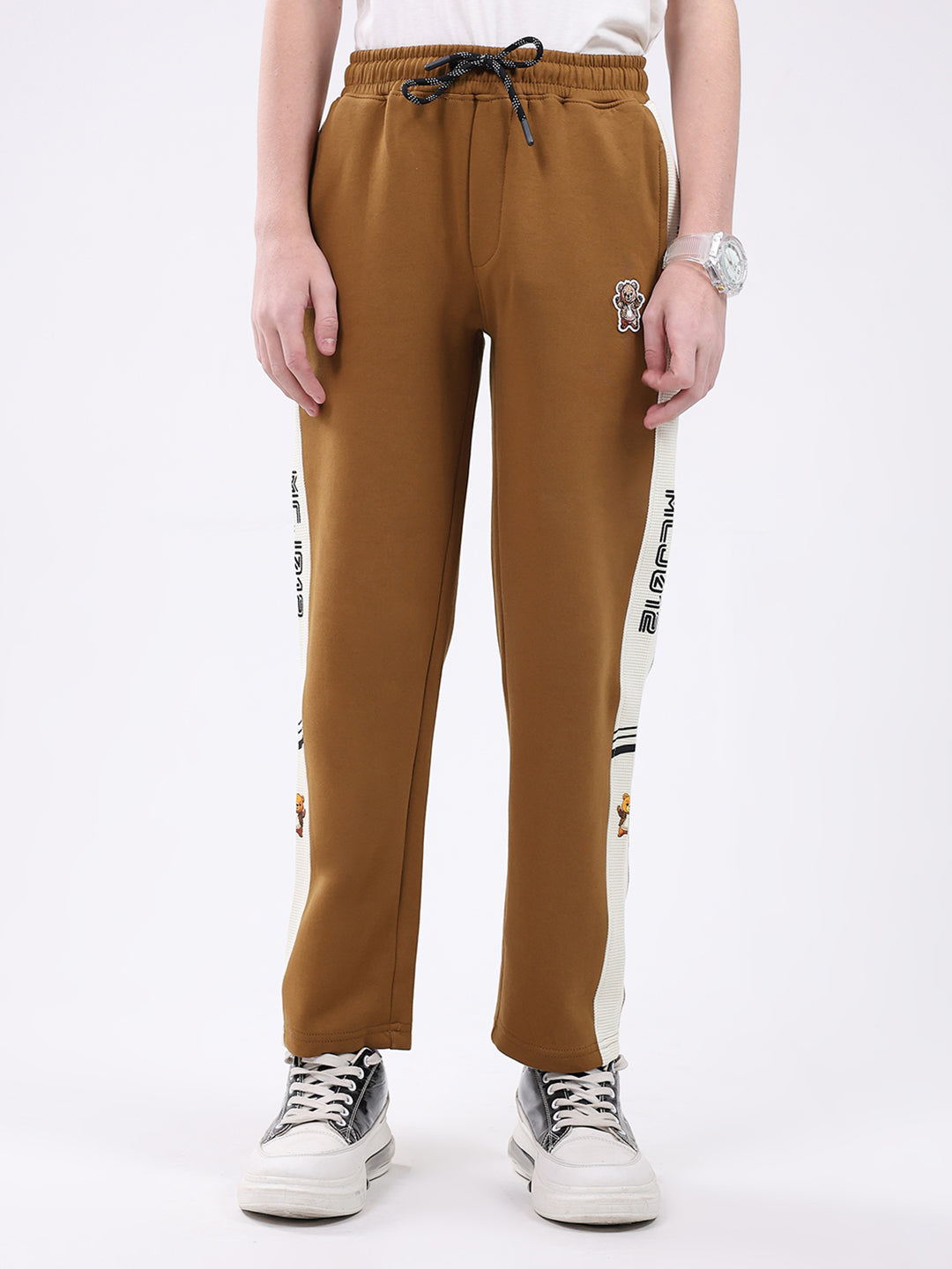 Boys Camel Brown Printed Regular Fit Lower