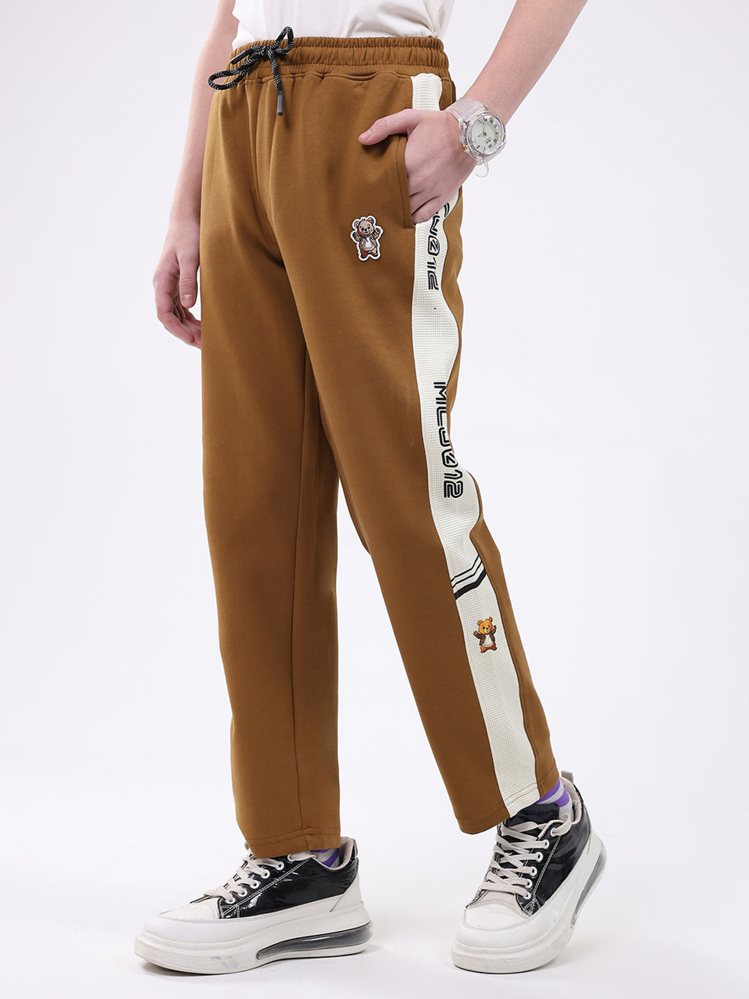 Boys Camel Brown Printed Regular Fit Lower