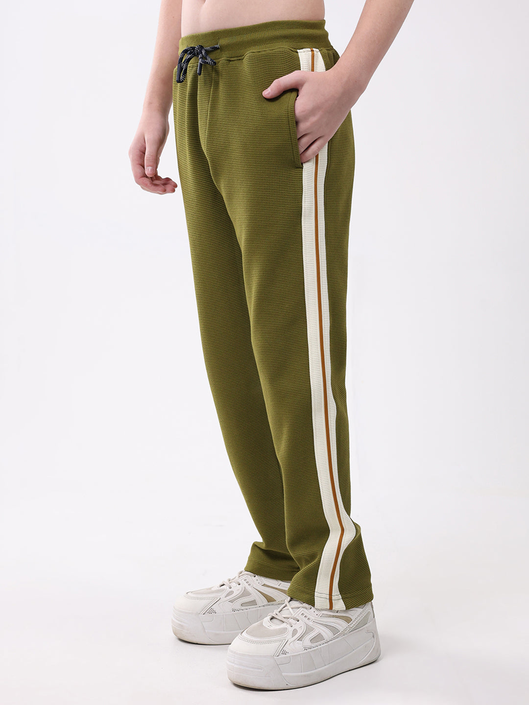 Boys Green Self Design Hooded Full Sleeve Cords Set