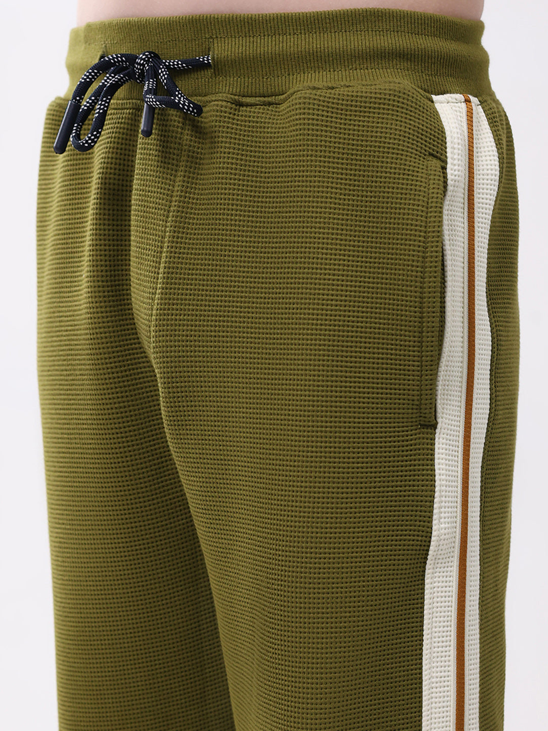 Boys Green Self Design Hooded Full Sleeve Cords Set