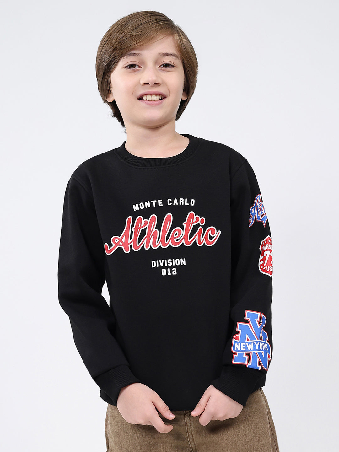 Boys Black Printed Round Neck Full Sleeve Sweatshirt