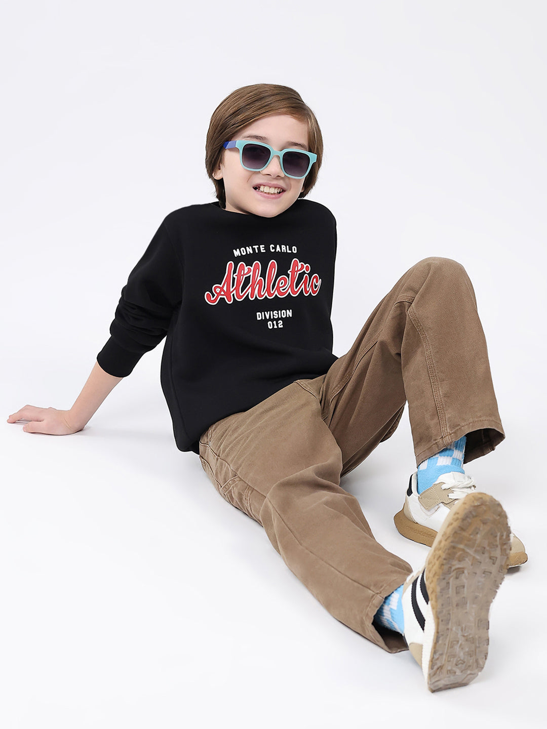 Boys Black Printed Round Neck Full Sleeve Sweatshirt