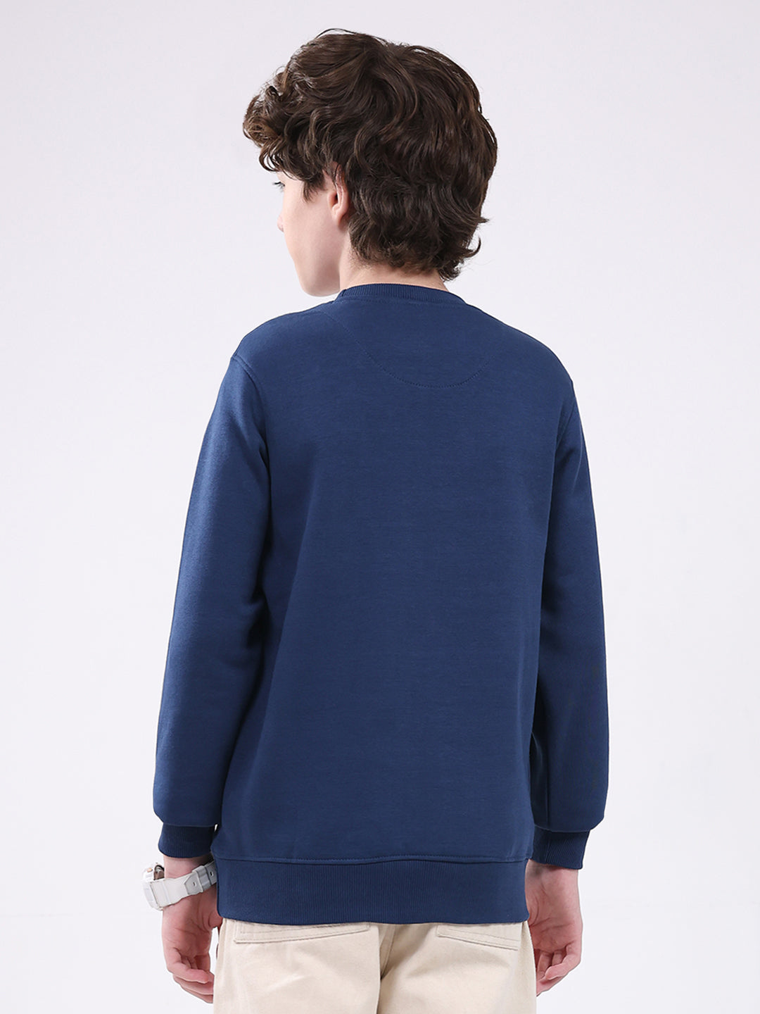 Boys Blue Printed Round Neck Full Sleeve Sweatshirt