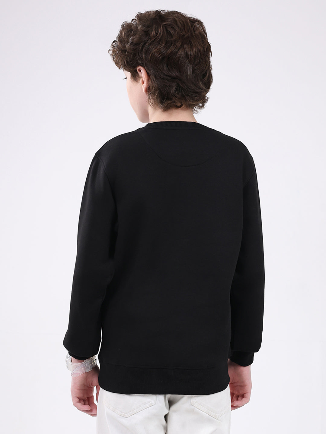 Boys Black Printed Round Neck Full Sleeve Sweatshirt