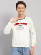 Boys Off White Printed Round Neck Full Sleeve Sweatshirt