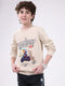 Boys Beige Printed Round Neck Full Sleeve Sweatshirt