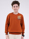 Boys Tan Printed Round Neck Full Sleeve Sweatshirt