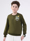 Boys Olive Printed Round Neck Full Sleeve Sweatshirt