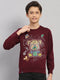 Boys Maroon Printed Round Neck Full Sleeve Sweatshirt