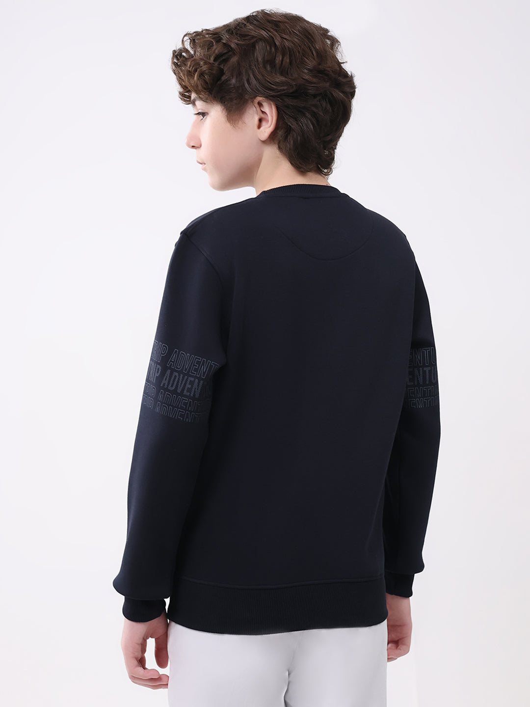 Boys Navy Blue Printed Round Neck Full Sleeve Sweatshirt