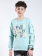 Boys Green Printed Round Neck Full Sleeve Sweatshirt
